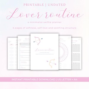 Rutina de amor imprimible / Diario de autocuidado y gratitud de 6 páginas / Planificador minimalista Swiftie / A4 + Carta EE. UU. / Descarga instantánea