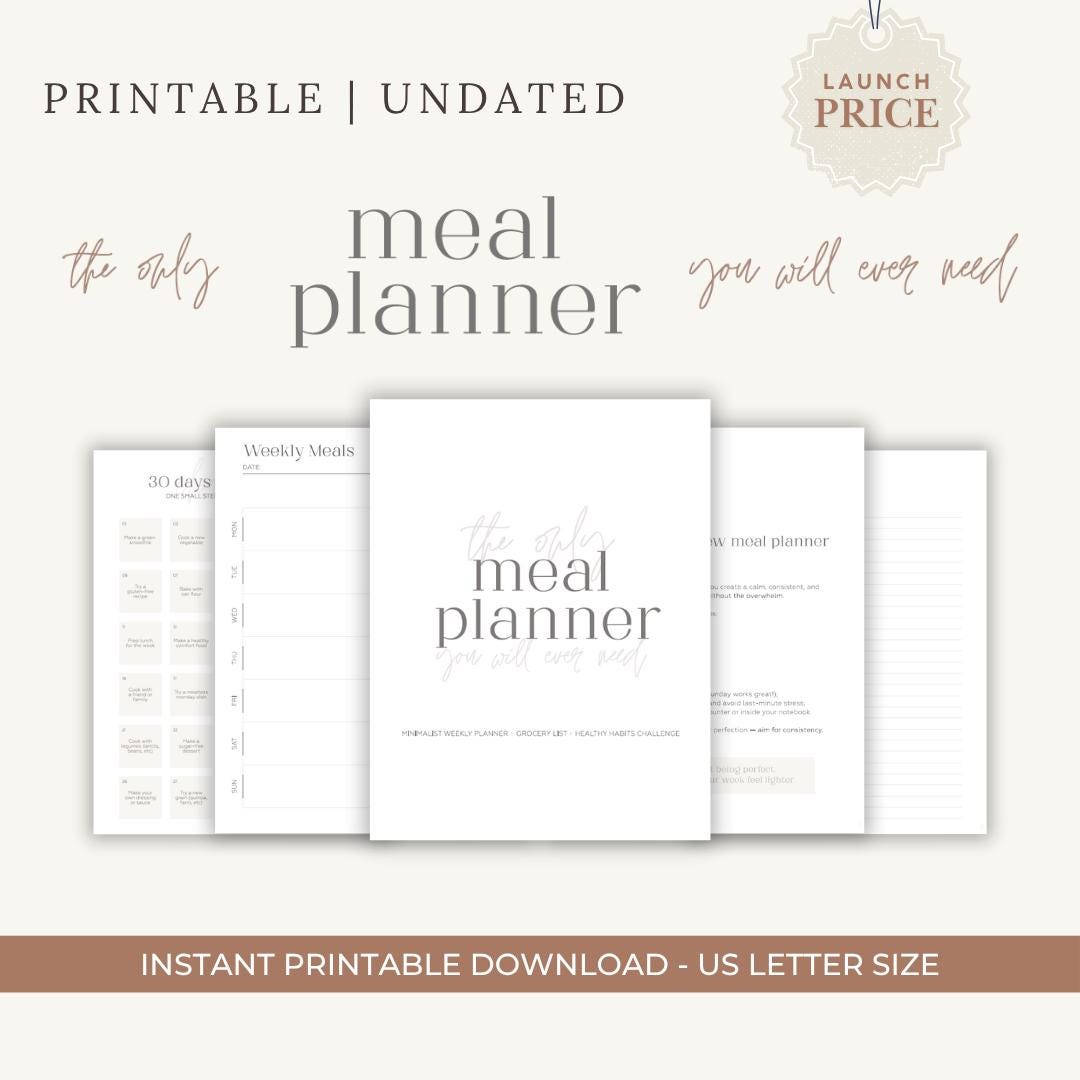 Minimalist Meal Planner Printable | Weekly Meal Plan + Grocery List ...