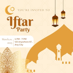 Iftar Dinner Party Invite Ramadan Decor Instant download, Editable File Ramadan Invite, Canva Template Digital Download, Islamic Celebration