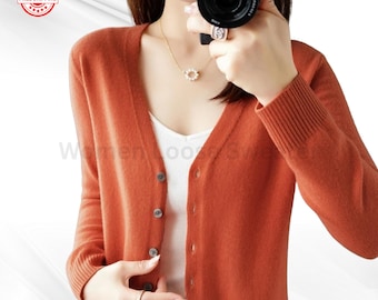 V-Neck Knit Cardigan: Button-Up Women's Sweater, Elegant Fall Coat