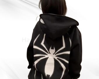 Spider Graphic Zip-Up Hoodie: Unisex Punk Hip Hop Sweatshirt
