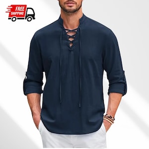 Men&#39;s Cotton Linen Renaissance Shirt: Medieval Pirate Viking Tunic