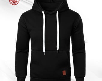 Men's Lightweight Pullover Hoodie: Solid Color Streetwear Sweatshirt