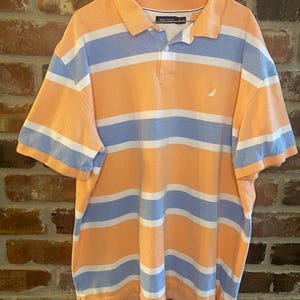 VTG Nautica Orange & Blue Striped Cotton Polo Shirt Men&#39;s Size 3XL
