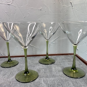 CRISTAL D&#39;ARQUES Martini Margarita Glass Olive Green Stem  - Set Of 4