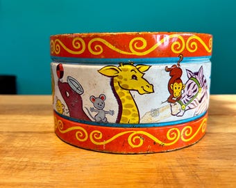 Vintage Chein Tin Toy Drum Circus Animals  6&quot; wide