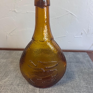 Vintage Wheaton Amber Blown Glass Bottle 9” Union Shield and Eagle USA