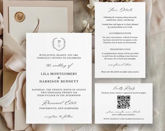 Luxury Minimalist Wedding Invitation Suite Editable Canva Template Printable RSVP QR Code Details Card Modern Wedding Invitation Bundle
