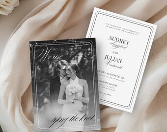 Classic Black and White Wedding Invitation with Photo Canva Template Wedding Invite Old Money Timeless Invitation Vintage Wedding Printable