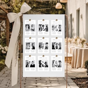Bordsnummer med babybilder, redigerbar bröllopsmall, 5x7 fotobordsnummer, skylt med bordsnummer och babybilder, redigerbar bröllopsmall