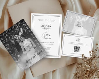 Timeless Wedding Invitation Suite Old Money Wedding Invite Set Photo Wedding Invitation Template Classic Black and White Wedding Stationery