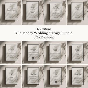 Old Money Wedding Sign Bundle Vintage Wedding Bar Menu Template Reception Signage Bundle Black and White Wedding Table Sign Set Elegant