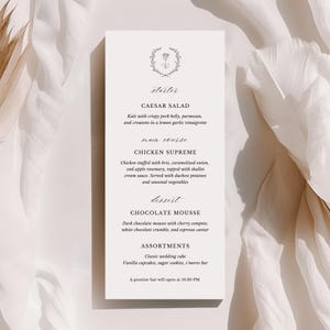 Enseigne de réception classique pour menu de mariage moderne Menu de mariage vintage modèle modifiable Menu de table imprimable Carte de menu en toile élégante minimaliste