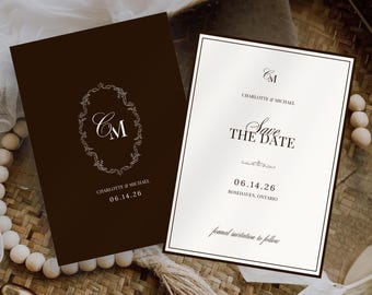 Brown Old Money Save the Date Template Luxury Espresso and Cream Invite Vintage Estate Save the Date Canva Editable Card