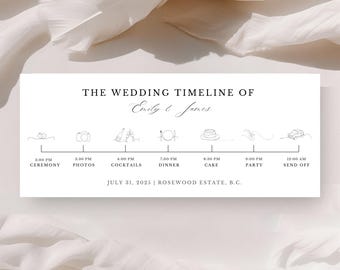 Wedding Timeline Template Minimalist Wedding Order of Events Wedding Day Timeline  Elegant Order of Events with Icons Editable Template
