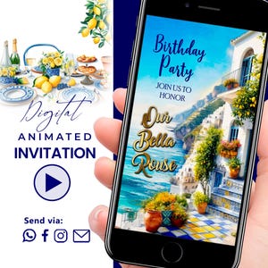 Amalfi Coast Lemon Birthday Video Invitation | Italian Lemon Chic Party | Mediterranean Digital Invite