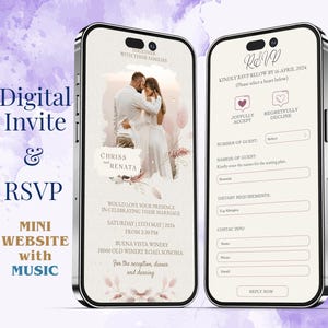 Faire-part de mariage numérique et RSVP - Mini site Web de mariage - beige et violet - Faire-part de mariage électronique personnalisé, WI004