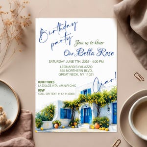 Amalfi Küste druckbare Einladung | Lemon Chic Mittelmeer Party einladen | Italienische Sommer Thema Karte für Baby Shower oder Geburtstag