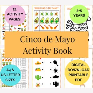 Cinco de Mayo Activity Book for Kids 3 to 5 years, Cinco de Mayo themed activity games and worksheets for children, - PDF instant download