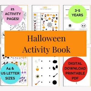 Halloween Activity Book for Kids 3 - 5 years, Halloween themed activity games/worksheets for children, coloring pages - PDF instant download
