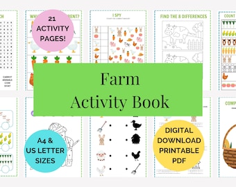 Farm Activity Book Preschool, Kindergarten Ages 3-6 | Classroom & Quiet Time Activity Pack (PDF Download)