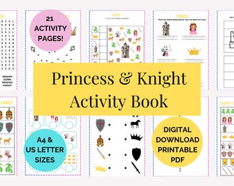 Prinsessan Riddare Aktivitetsbok Förskola, Dagis Ålder 3-6 | Aktivitetspaket för klassrum och tyst tid (PDF-nedladdning)