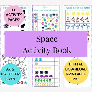 Space Activity Book Preschool, Kindergarten Ages 3-6 | Classroom & Quiet Time Activity Pack (PDF Download)