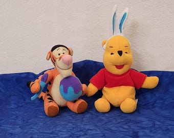 Disney Plush Winnie The Pooh with Easter Bunny Ears and Tigger Painting an Easter Egg Plush, Gift for Pooh Lovers, Gift for Tigger Lovers