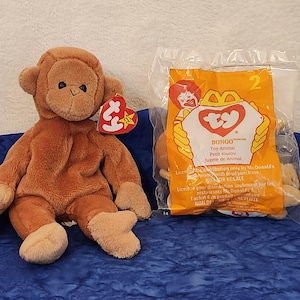 Beanie Baby and Teenie Beanie Baby Bongo, Great Gift for the Monkey Lovers, Stocking Stuffers, Gift for Birthday, Easter Basket Stuffers