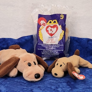 Beanie Baby and Teenie Beanie Baby Bones the Dog, Great Gift for Christmas, Gift for Birthday, Easter Basket Stuffers, Beanie Baby LoverGift