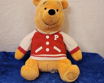 OMF Pooh Bear about 12 inches Tall Soft Plush, Walt Disney Winnie the Pooh Bear Stuffed Soft Bear Plush with Sport Jacket Red and White