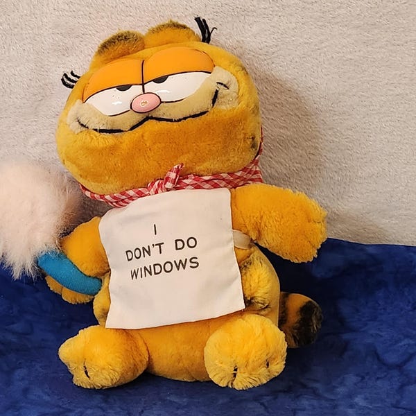 1981 I Don't Do Windows Garfield Plush, Vintage Garfield Plush, Gift for Garfield the Cat Lover, Birthday Gift, Christmas Gift, Gift for Mom