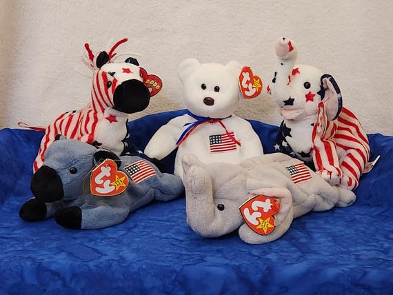 Beanie Baby Patriotic Donkey Elephant or Bear, Gift for Patriotic Persons, Gift for 4th of July, Gift for Birthday, Patriotic Home Décor
