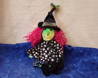 Halloween Beanie Babies Scary Witch with Brite Pink Hair and Green Skin Plush, Great Halloween Gifts, Halloween Plush Home Décor