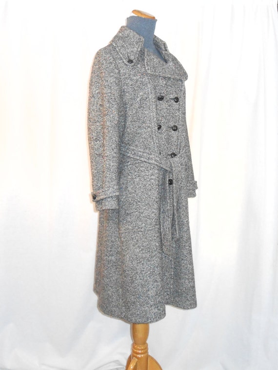 70's Coat Vintage Maxi Coat Gray Wool Coat Militar