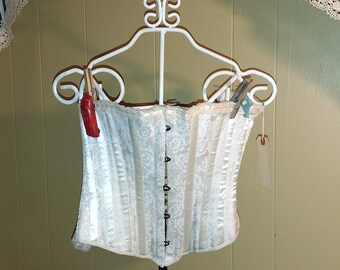 The Venus Corset Antique White Satin Ribbon and Crochet Trim Corset