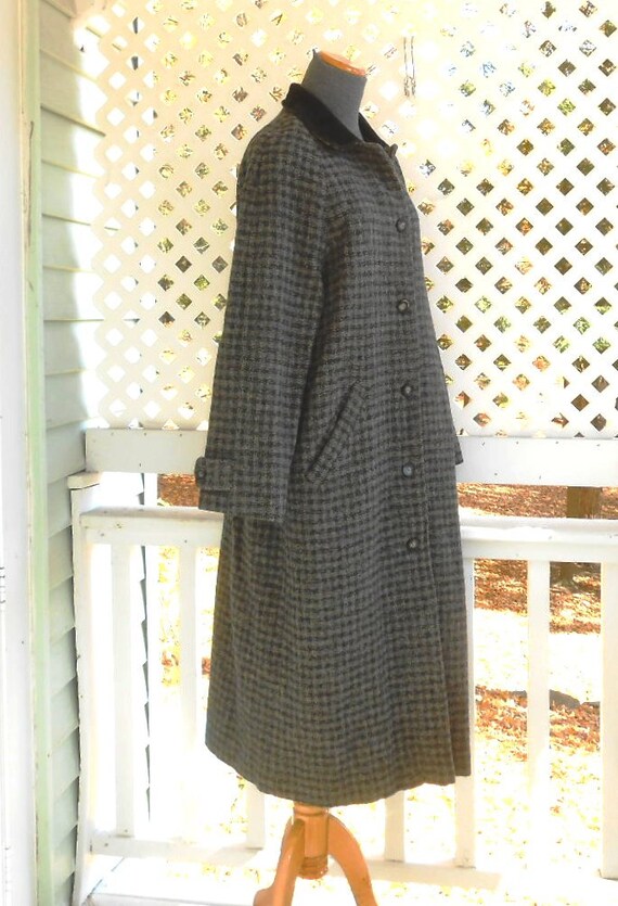 Vintage L.L. Bean Coat Grey and Black Wool Plaid Coat Long Wool
