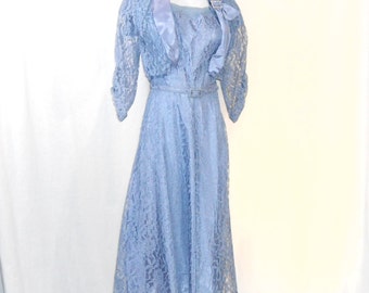 Blue Lace Dress Suit 50's Dress and Jacket Set Size 12