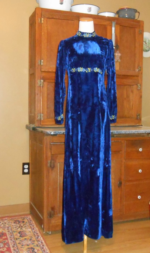 Holiday Dress 70's Maxi Dress Blue Velvet Dress Si