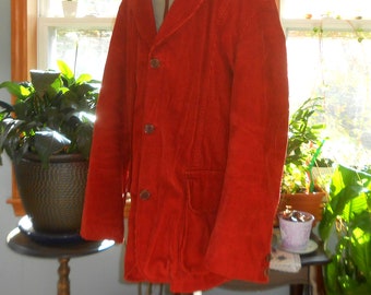 Elbow Patch Blazer Men's Vintage Blazer Red Corduroy Jacket Size XL