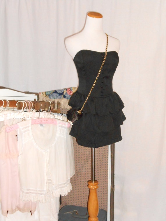 70's Dress Little Black Dress Strapless Mini Dres… - image 1