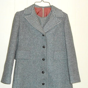Vintage Suit Grey Wool Dress and Coat Set 2 Piece Suit For Women Houndstooth Suit Size 8-10
