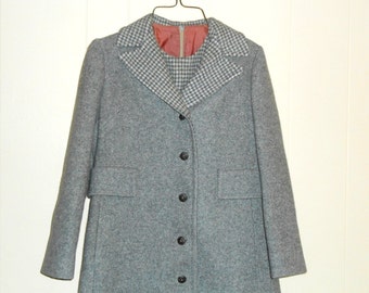 Vintage Grey Wool Dress Suit Coat and Dress Set Suit Houndstooth Suit Size 8-10