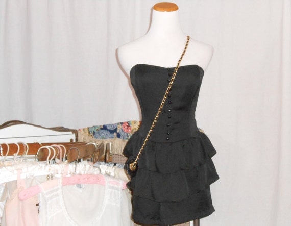 70's Dress Little Black Dress Strapless Mini Dres… - image 2