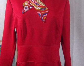 Mod Dress 70's Red Long Sleeve Dress Size 14