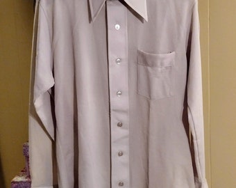 Wing Collar Shirt 70's Shirt Long Sleeve Beige Shirt