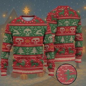 Funny Ugly Christmas Sweater: Skull Reindeer Knit Pattern Pullover