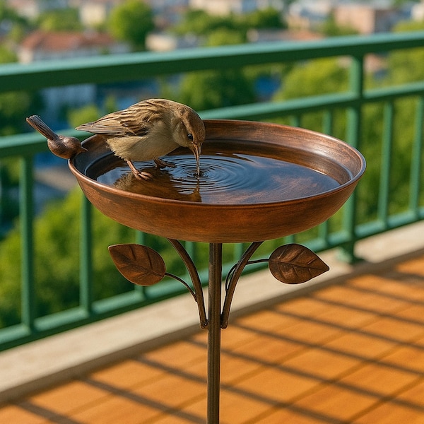 Baño rústico para pájaros con acabado en cobre para jardín de verano. Fácil de montar: un detalle perfecto para exteriores, patios y jardines.