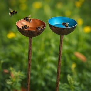 Bee Water Stations, Garden Sculpture Décor for Pollinators, Outdoor Yard Art, Bird Bath Alternative, Decorative Patio Accent Piece