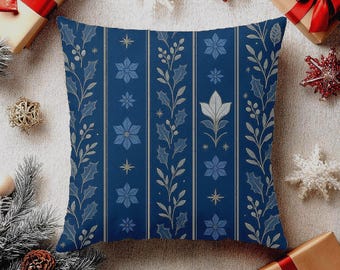 Winterkissen blau silber-Elegantes Weihnachts Sofakissen,Edle Deko im Skandi und Landhausstil,Festliche Wohnaccessoires Weihnachten